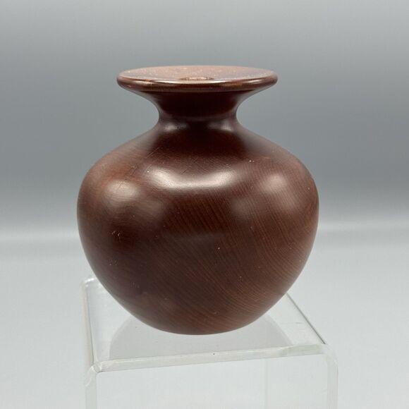 Vtg Wood Turned Bud Vase Boho Myrtlewood Muir Wood Redwood Signed Dave Kindley - Picture 3 of 7